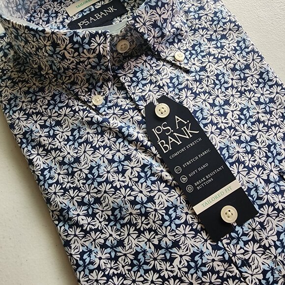 Small Casual Blue Floral Shirt Jos A Bank S New Mens Size Long Sleeve Tailored - Picture 13 of 17